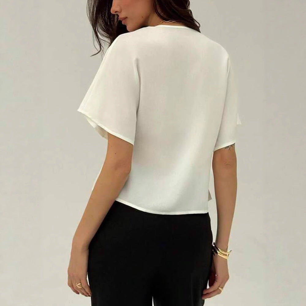 Commuter Irregular Button-Up Cardigan Short-Sleeve Shirt