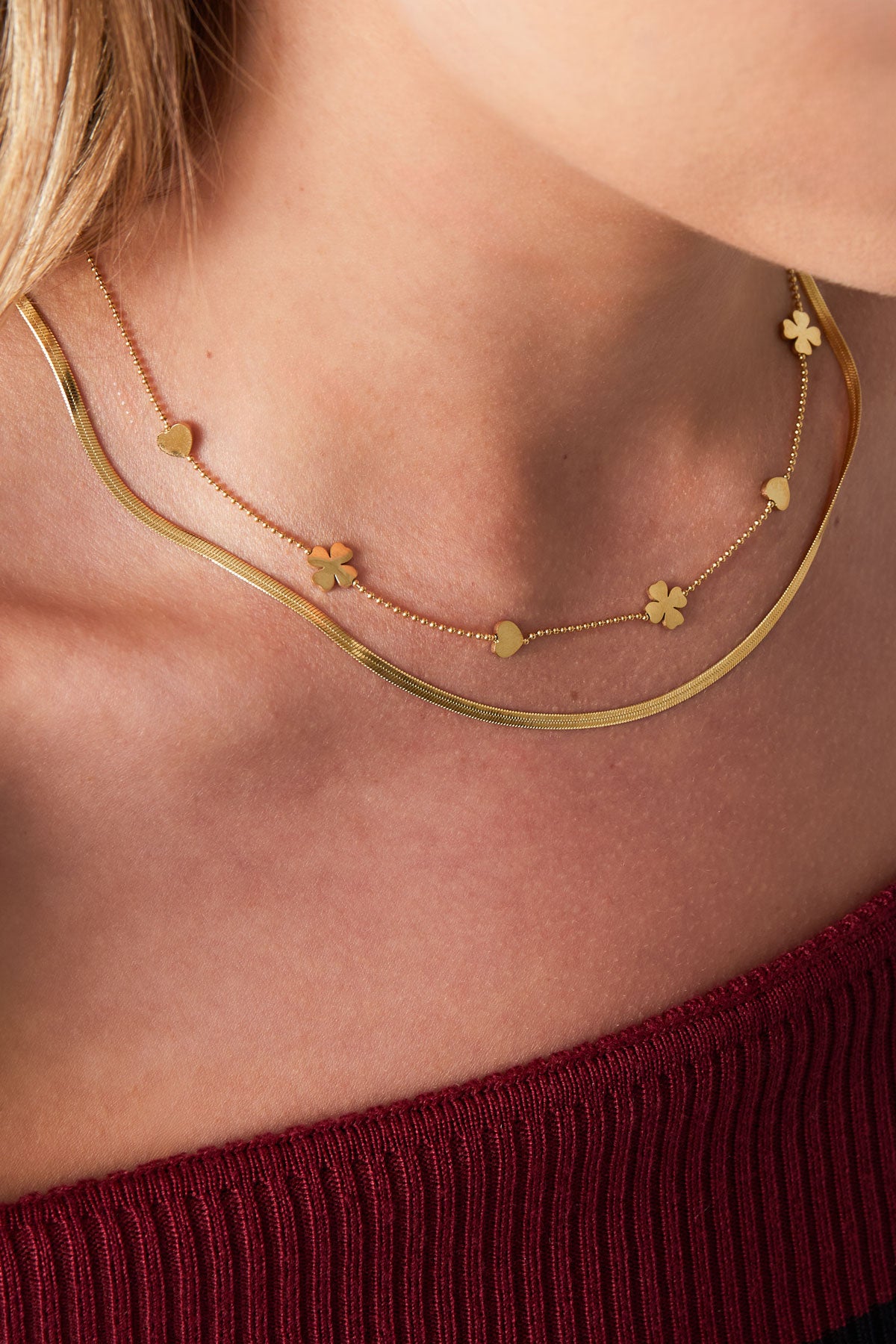 double necklace clover heart