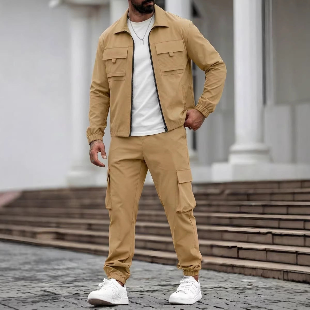 Long-Sleeve Zip-Up Top And Pants Casual Set
