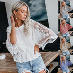 Womens New Arrival Lace Trim Top Short-Sleeve Shirt Loose Batwing Sleeve