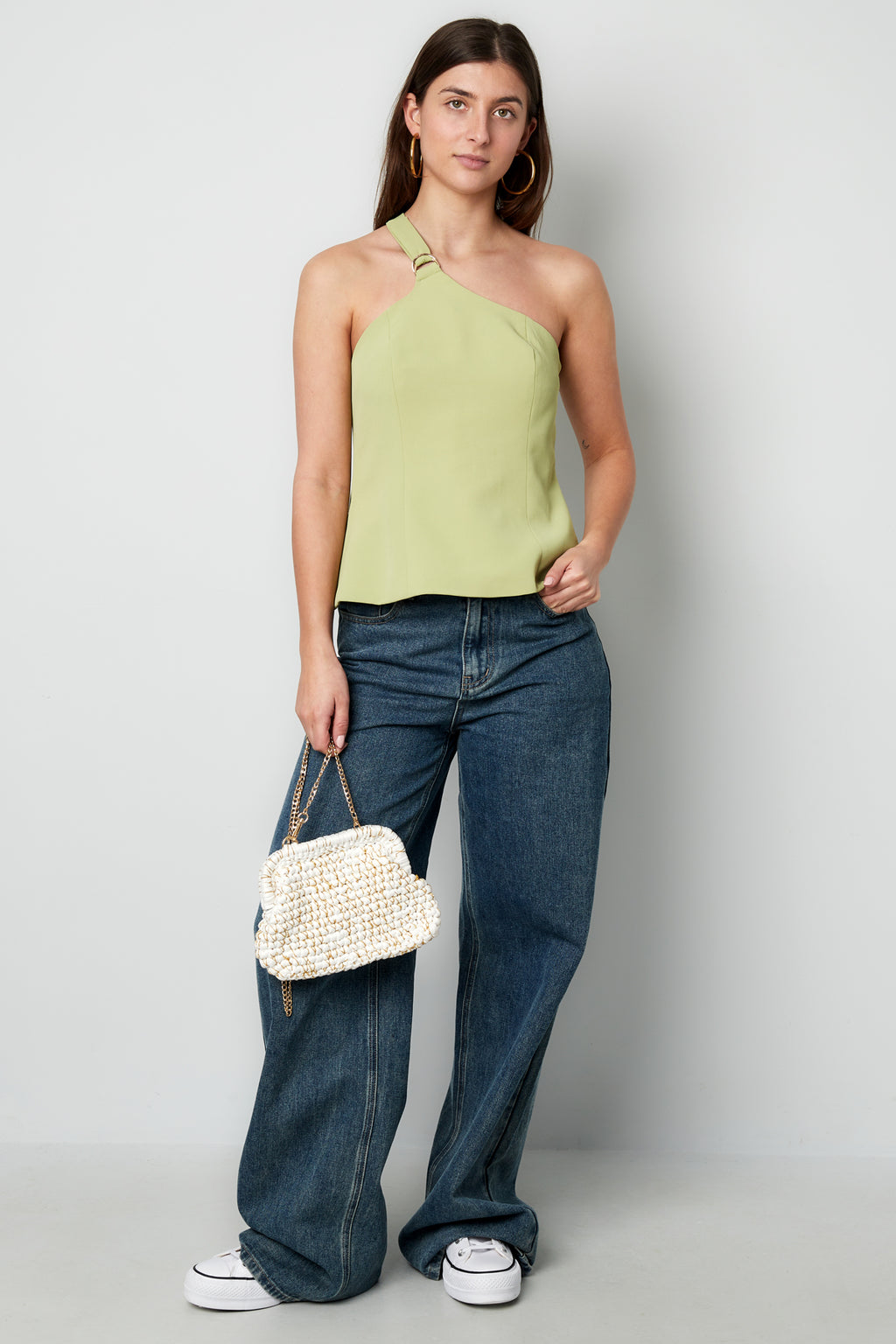 Polyester Women's Sleeveless Top One-Shoulder Asymmetric Design