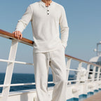 Casual Button Down crew neck Long Sleeve Pants Set