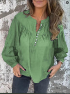 Long-sleeve Solid-color Casual Cotton-linen Top