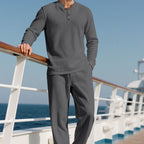 Casual Button Down crew neck Long Sleeve Pants Set