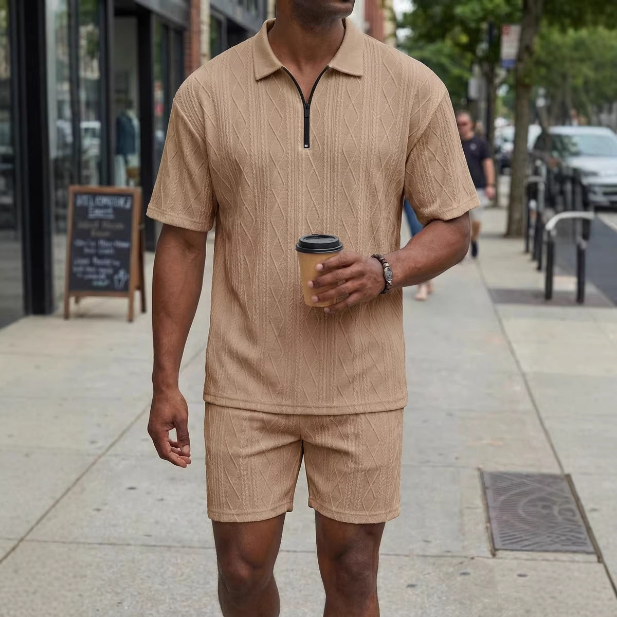 Short-sleeved Polo Shirt And Shorts Set