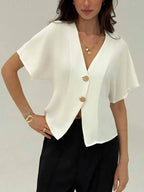 Commuter Irregular Button-Up Cardigan Short-Sleeve Shirt