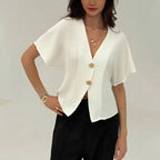 Commuter Irregular Button-Up Cardigan Short-Sleeve Shirt