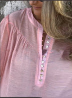 Long-sleeve Solid-color Casual Cotton-linen Top