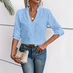 Embroidered Hollow-out Button-up Long-sleeve Shirt