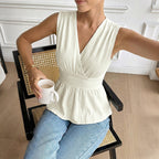 V-neck Backless Lace-up Sleeveless Womens Blouse