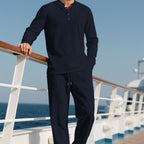 Casual Button Down crew neck Long Sleeve Pants Set