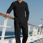 Casual Button Down crew neck Long Sleeve Pants Set