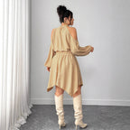 Long Sleeve Solid Color Autumn Dress