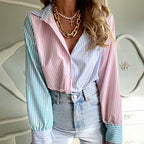 Womens Striped Printed Single-Breasted Long-Sleeve Shirt