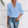 Embroidered Hollow-out Button-up Long-sleeve Shirt