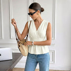 V-neck Backless Lace-up Sleeveless Womens Blouse