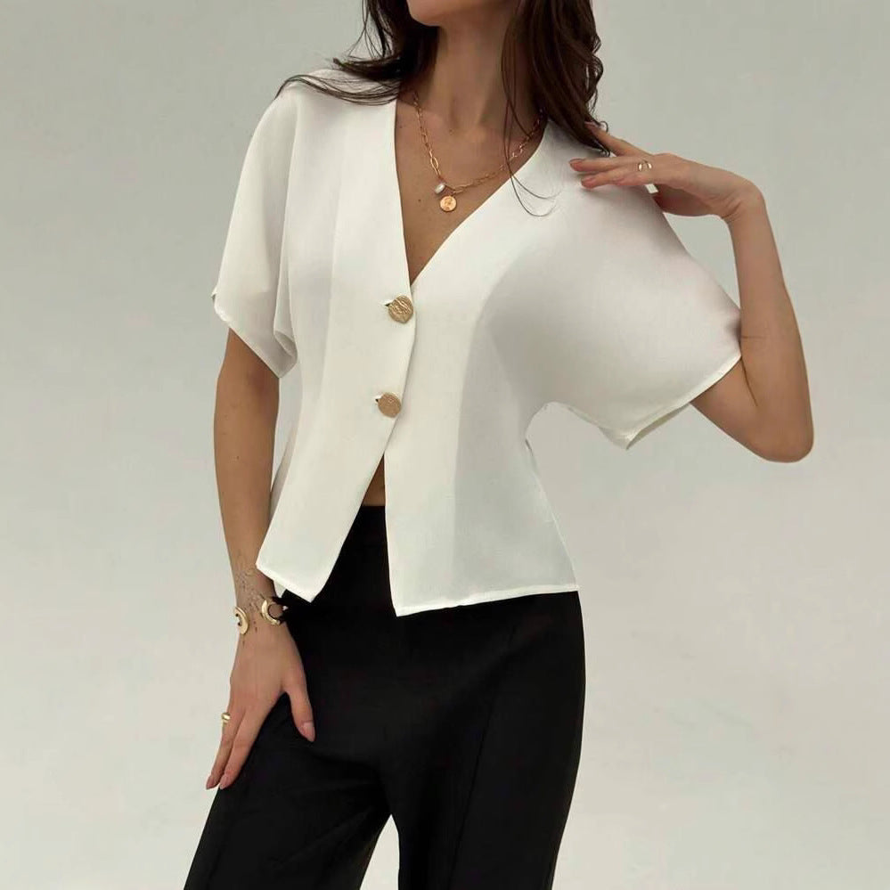 Commuter Irregular Button-Up Cardigan Short-Sleeve Shirt