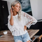 Womens New Arrival Lace Trim Top Short-Sleeve Shirt Loose Batwing Sleeve