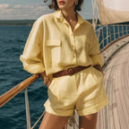 Cotton-linen Button-down Shirt And Shorts Set