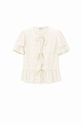 Woven Polyester Fiber Women's Short Sleeve Tops Elegant Tie-up Solid Color
