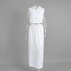 New Lapel-Neckline Zipper Sleeveless Vest Dress Set