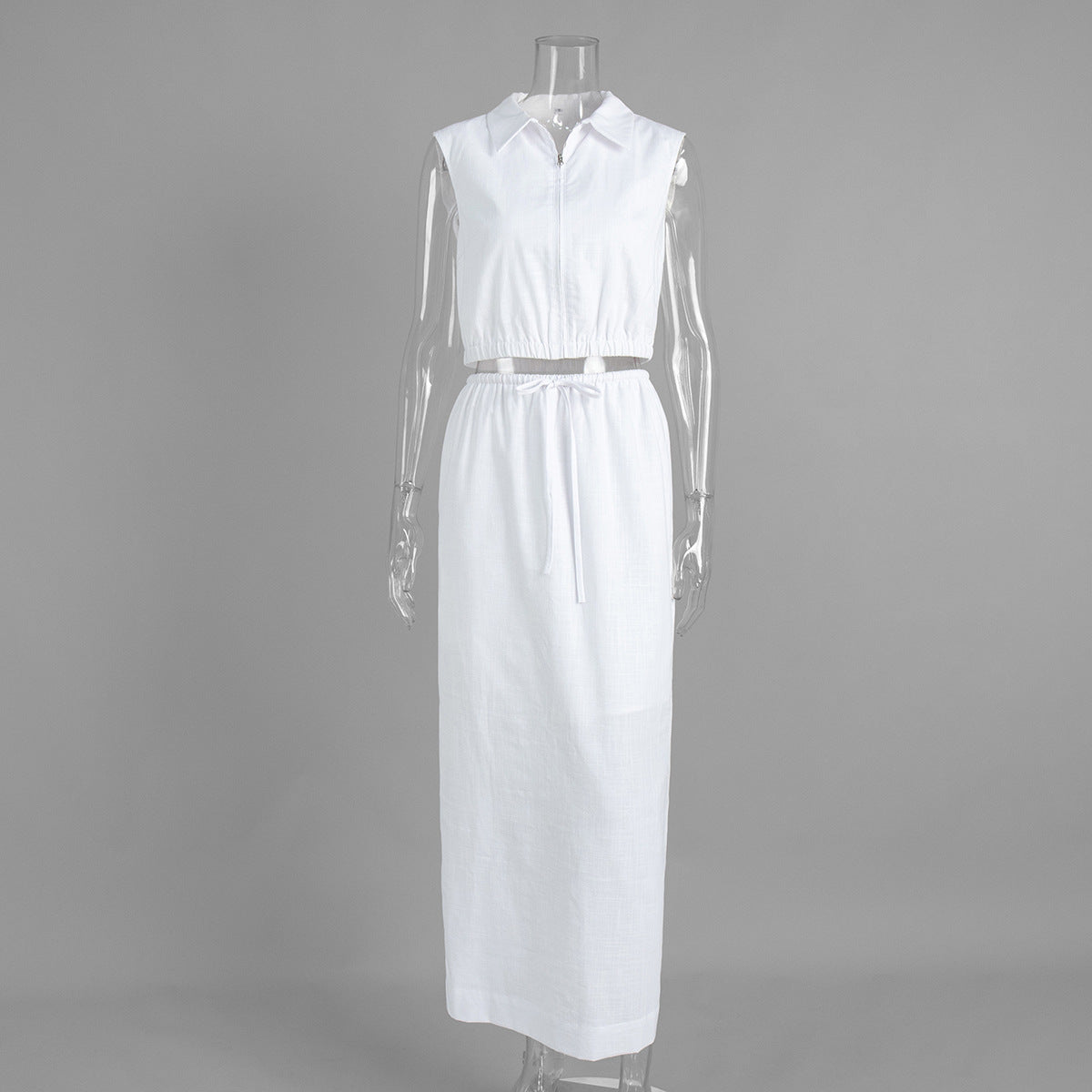 New Lapel-Neckline Zipper Sleeveless Vest Dress Set