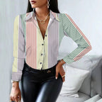 Womens Striped Printed Single-Breasted Long-Sleeve Shirt