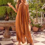 Womens Sleeveless Halterneck Backless Holiday Dress