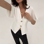 Commuter Irregular Button-Up Cardigan Short-Sleeve Shirt