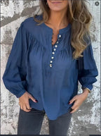 Long-sleeve Solid-color Casual Cotton-linen Top