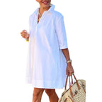Loose-fitting White A-line Shirt With Three-quarter Sleeves