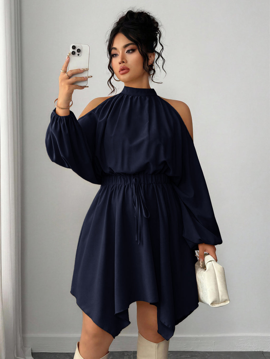 Long Sleeve Solid Color Autumn Dress