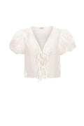 Organic Cotton Woven Women's Short Sleeve Top Bohemian Floral Print Bow