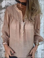 Long-sleeve Solid-color Casual Cotton-linen Top