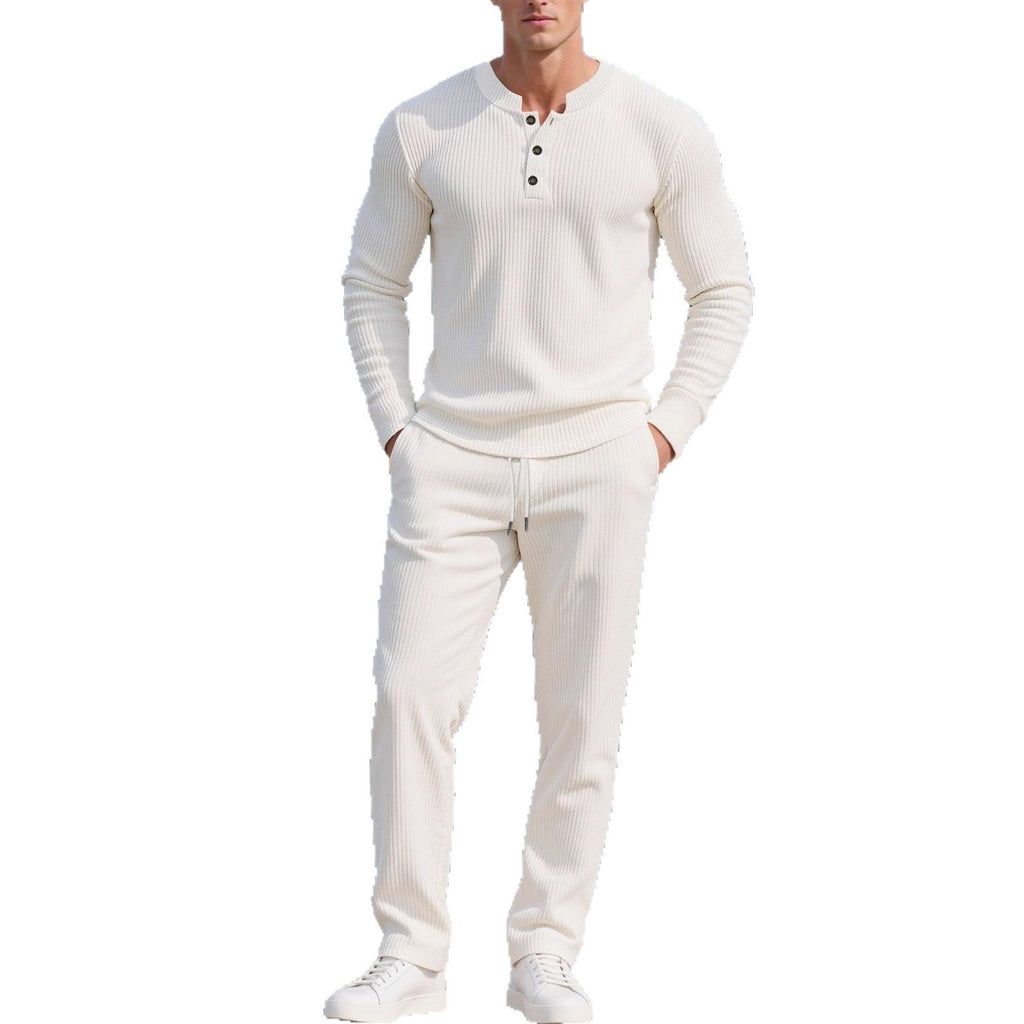 Casual Button Down crew neck Long Sleeve Pants Set