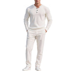 Casual Button Down crew neck Long Sleeve Pants Set