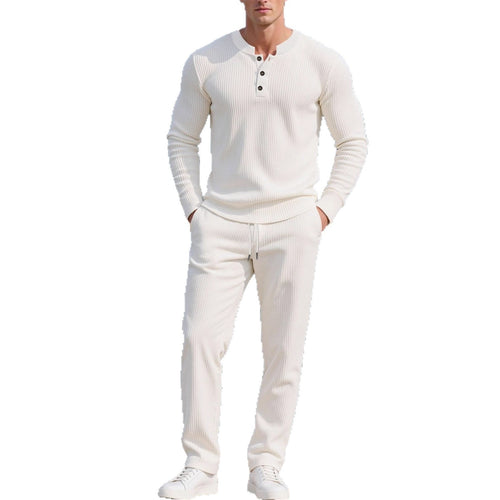 Casual Button Down crew neck Long Sleeve Pants Set