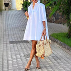 Loose-fitting White A-line Shirt With Three-quarter Sleeves