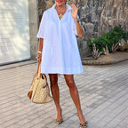 Loose-fitting White A-line Shirt With Three-quarter Sleeves