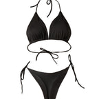 Solid Color Lace-up Bikini Three-point T-back Swimsuit Suit With Chest Pad Beach Womens Clothing