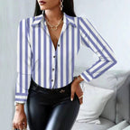 Womens Striped Printed Single-Breasted Long-Sleeve Shirt