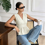 V-neck Backless Lace-up Sleeveless Womens Blouse