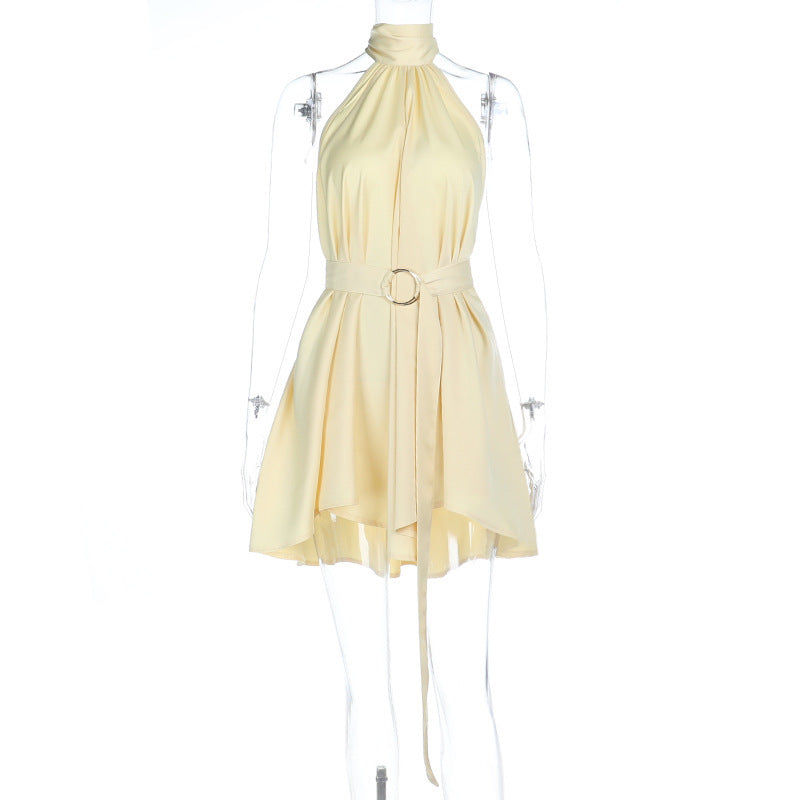 Two-Way Halter A-Line Waist-Cinching Dress