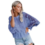 Womens New Arrival Lace Trim Top Short-Sleeve Shirt Loose Batwing Sleeve