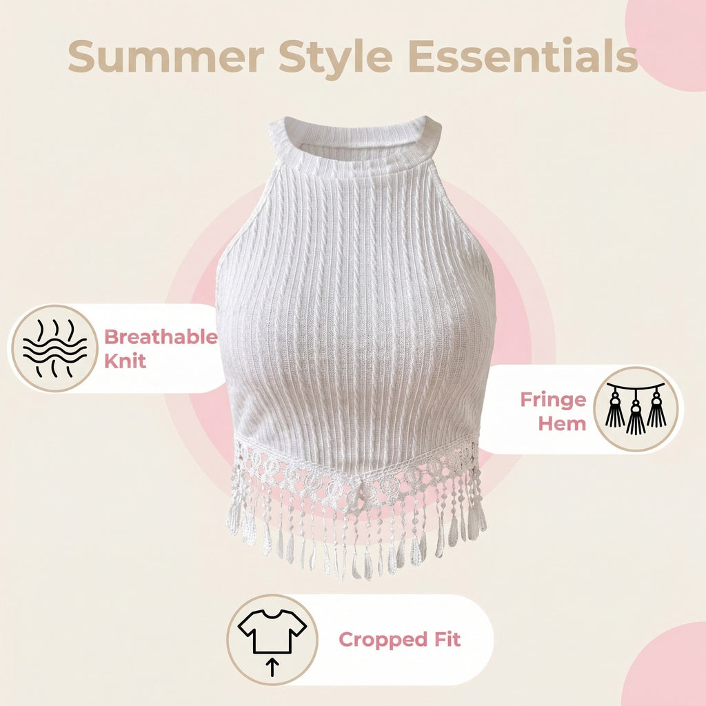 Elegant Tassel Crop Top Slim Fit